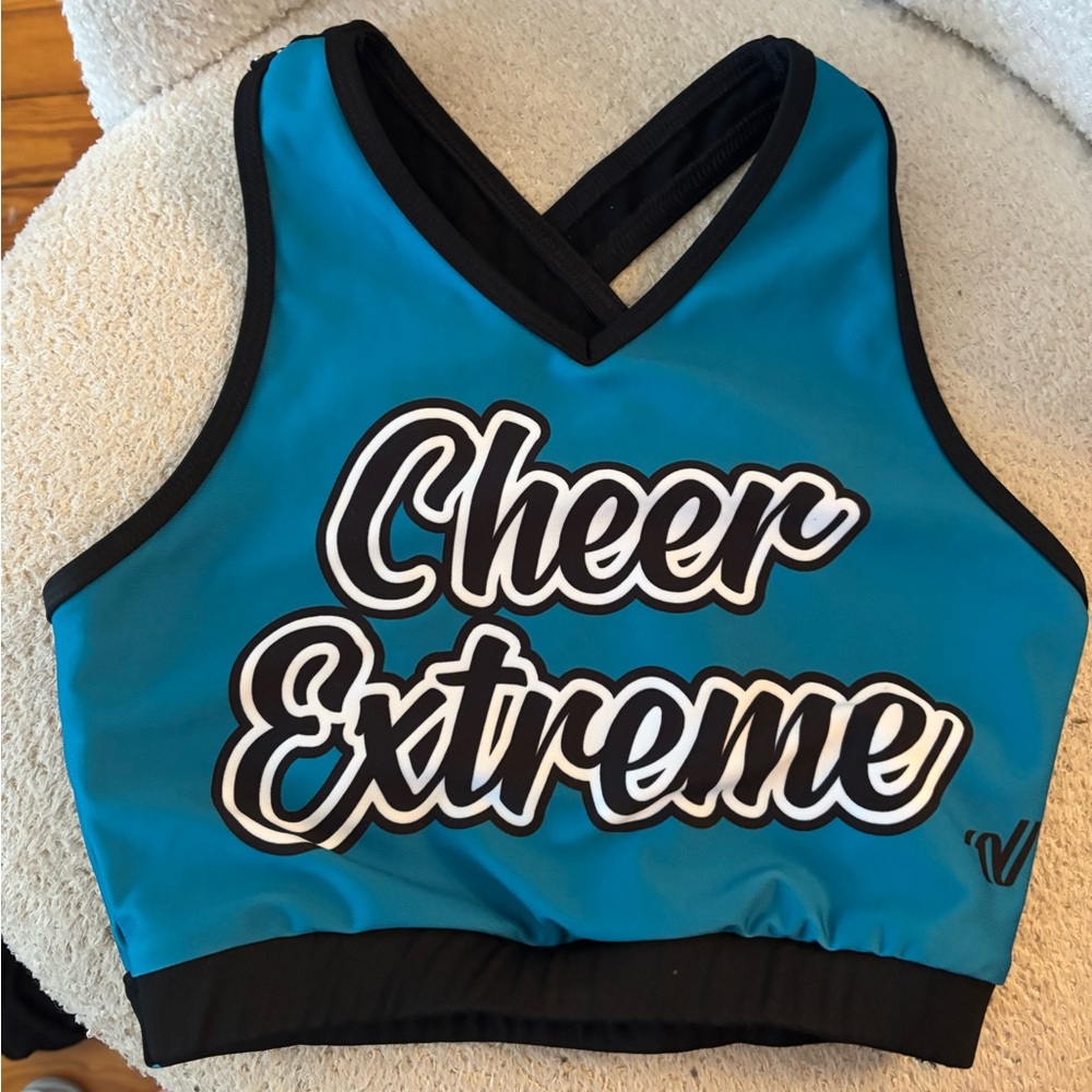 Blue and Black V-Neck Crop Top